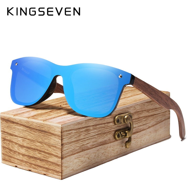 KINGSEVEN Fashion Men & Women Handmade Walnut Wood Mirror Polarized Sunglasses - UV400 Protection | Brand Design Colorful Shades