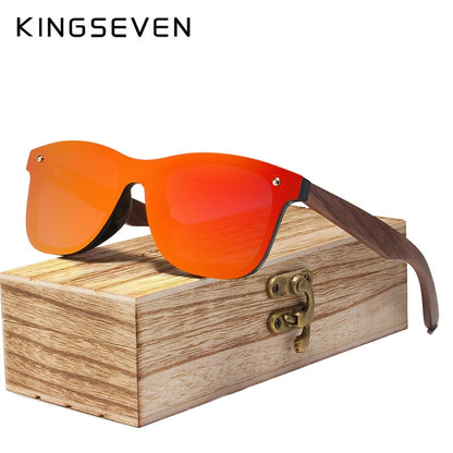 KINGSEVEN Fashion Men & Women Handmade Walnut Wood Mirror Polarized Sunglasses - UV400 Protection | Brand Design Colorful Shades