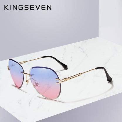 KINGSEVEN DESIGN Women Rimless Pilot Sunglasses Gradient Lens -  UV400 Protection