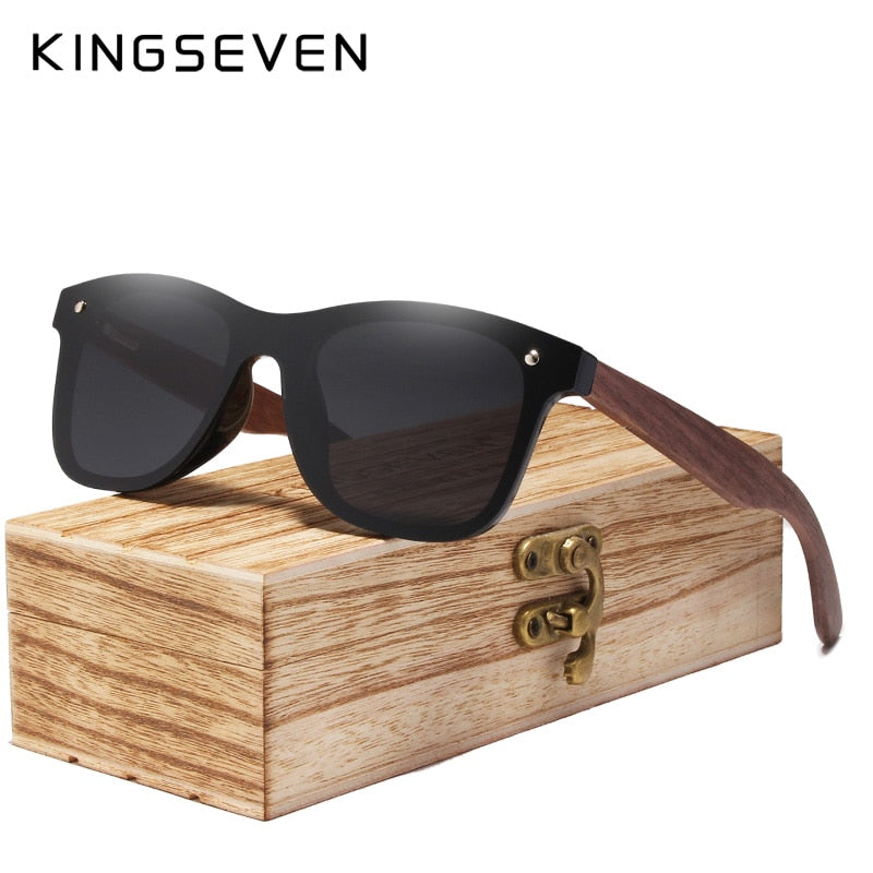 KINGSEVEN Fashion Men & Women Handmade Walnut Wood Mirror Polarized Sunglasses - UV400 Protection | Brand Design Colorful Shades