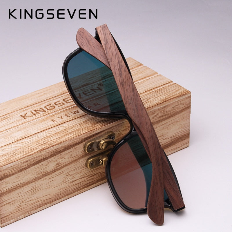 KINGSEVEN Fashion Men & Women Handmade Walnut Wood Mirror Polarized Sunglasses - UV400 Protection | Brand Design Colorful Shades