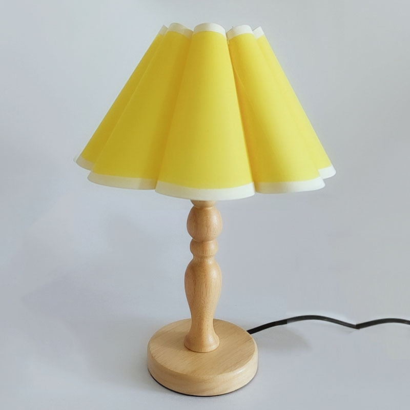 Cute Bedside Solid Wooden Table Lamp With Fabric Flower Shade