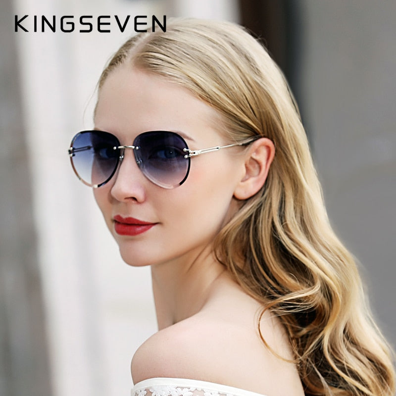 KINGSEVEN Vintage Fashion Rimless Gradient Sunglasses For Women