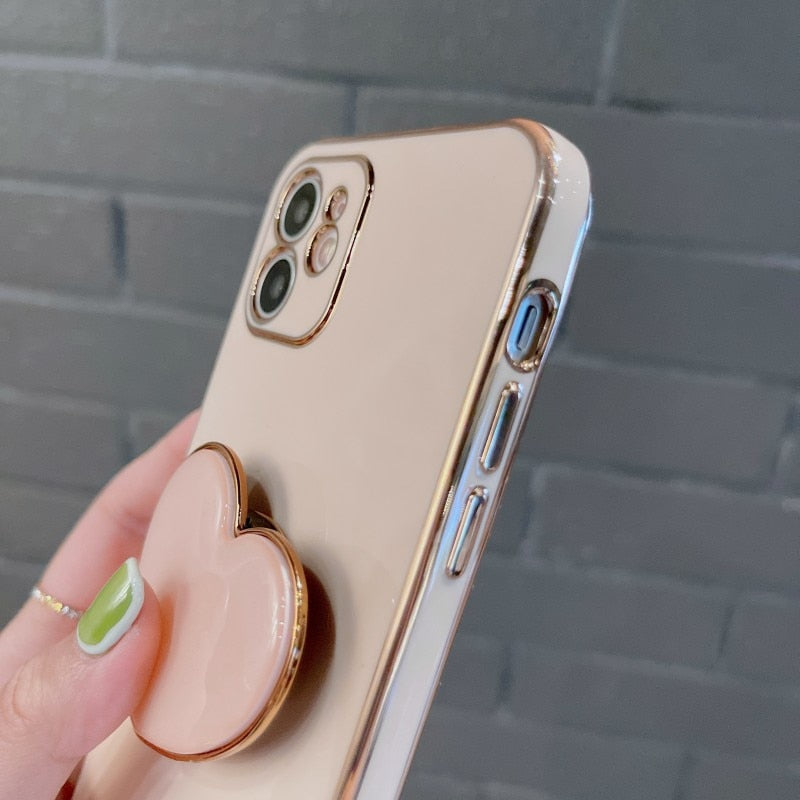 Korean Sweet Heart 3D Holder Gold Plating Phone Case For iPhone