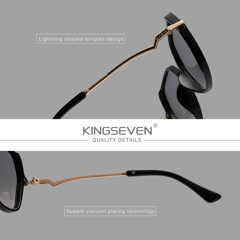 KINGSEVEN Big Frame Polarized Sunglasses For Women With Lightning Shaped Temples - UV400 Protection
