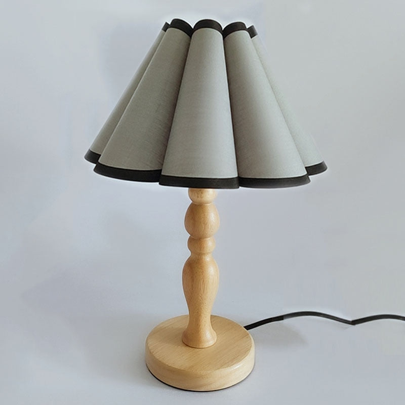 Cute Bedside Solid Wooden Table Lamp With Fabric Flower Shade