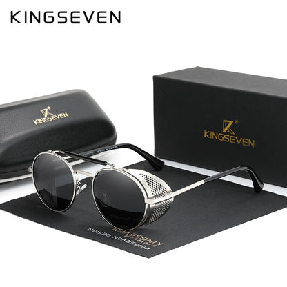 KINGSEVEN Retro Round Steampunk Sunglasses For Men & Women