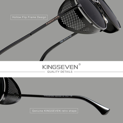 KINGSEVEN Retro Round Steampunk Sunglasses For Men & Women