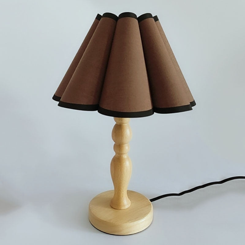 Cute Bedside Solid Wooden Table Lamp With Fabric Flower Shade