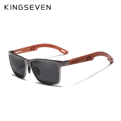 KINGSEVEN Retro Aluminum+Wood Sunglasses For Men & Women With Wooden Case