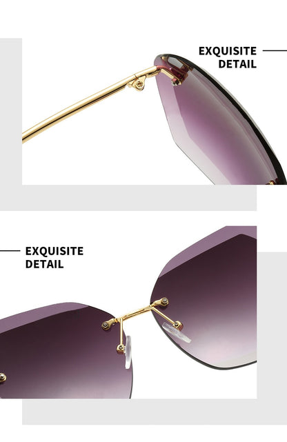 Fashion Brand Design Vintage Rimless Pilot Sunglasses For Women