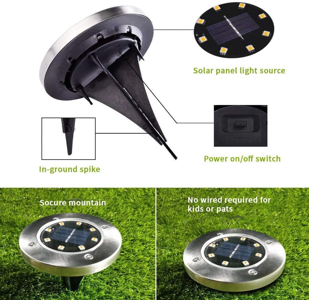 SolarLight™ Waterproof Solar Powered Ground 8/12/20 LED Light