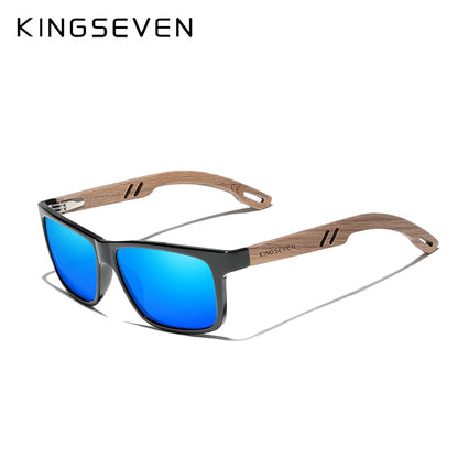 KINGSEVEN TR90+Natural Walnut Wooden Retro Polarized Sunglasses For Men - UV400 Protection