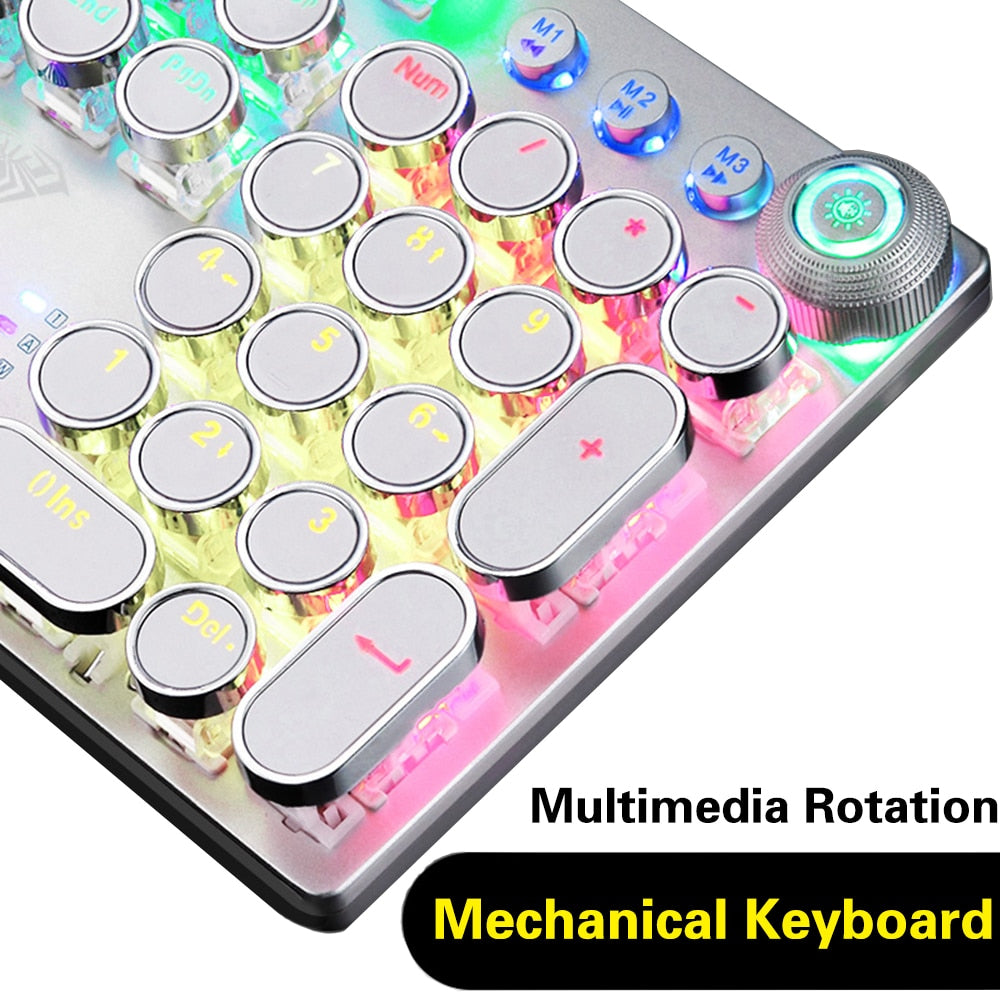 Steampunk Mechanical 104 Keys Gaming Backlit USB Keyboard With Magnetic Palm Rest