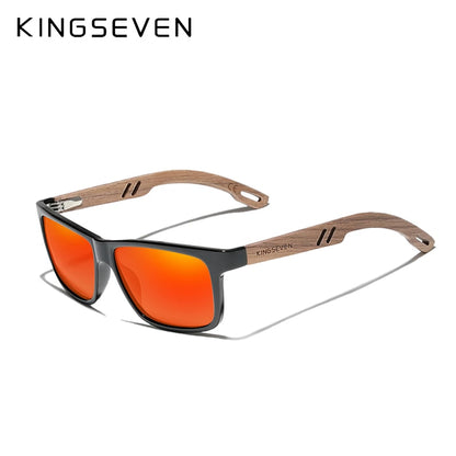 KINGSEVEN TR90+Natural Walnut Wooden Retro Polarized Sunglasses For Men - UV400 Protection