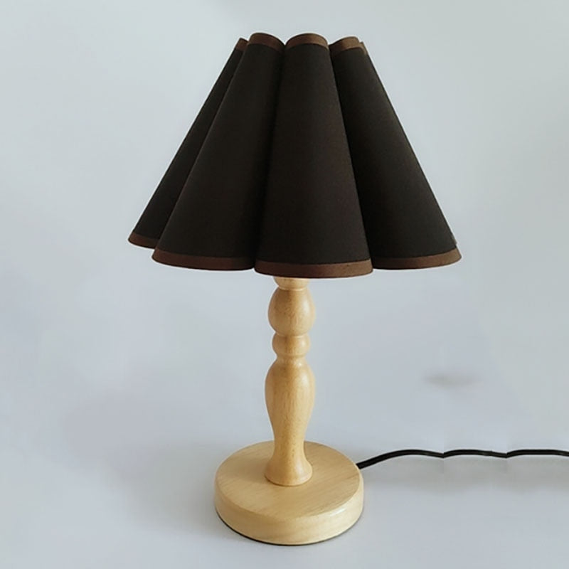 Cute Bedside Solid Wooden Table Lamp With Fabric Flower Shade