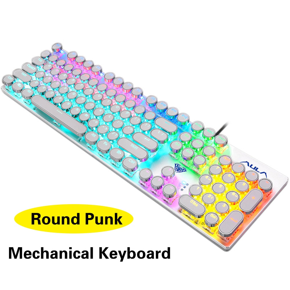Steampunk Mechanical 104 Keys Gaming Backlit USB Keyboard With Magnetic Palm Rest