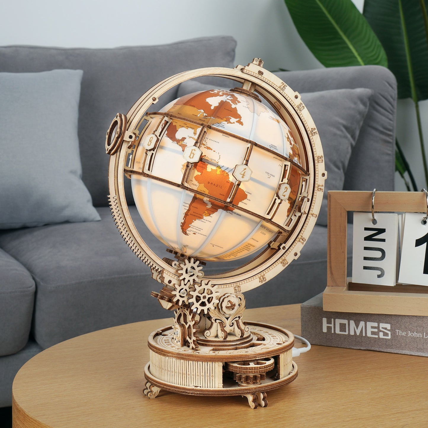 Luminous 3D Wooden Puzzle Globe with LED Light