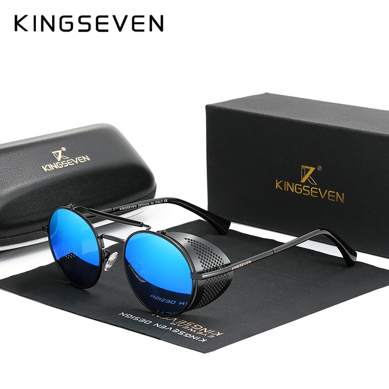 KINGSEVEN Retro Round Steampunk Sunglasses For Men & Women