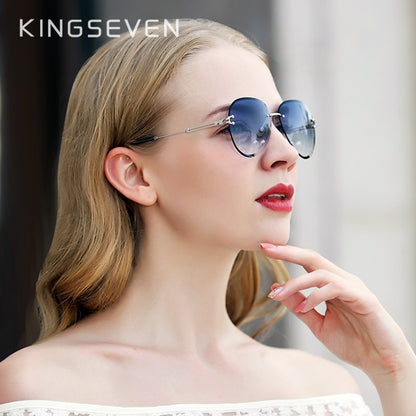 KINGSEVEN DESIGN Women Rimless Pilot Sunglasses Gradient Lens -  UV400 Protection