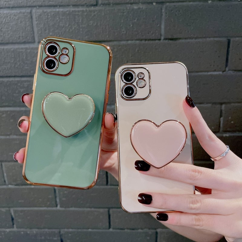 Korean Sweet Heart 3D Holder Gold Plating Phone Case For iPhone