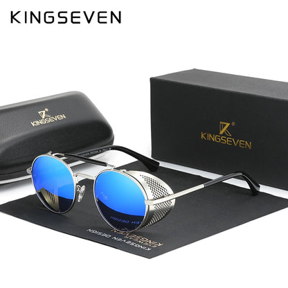 KINGSEVEN Retro Round Steampunk Sunglasses For Men & Women