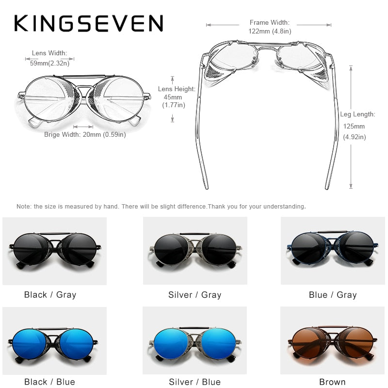 KINGSEVEN Retro Round Steampunk Sunglasses For Men & Women