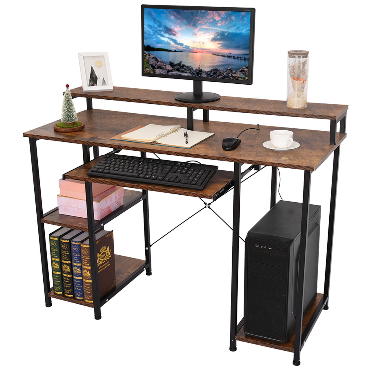 Modern Computer Desk With Storage Shelves Home Learning Desk Workstation
