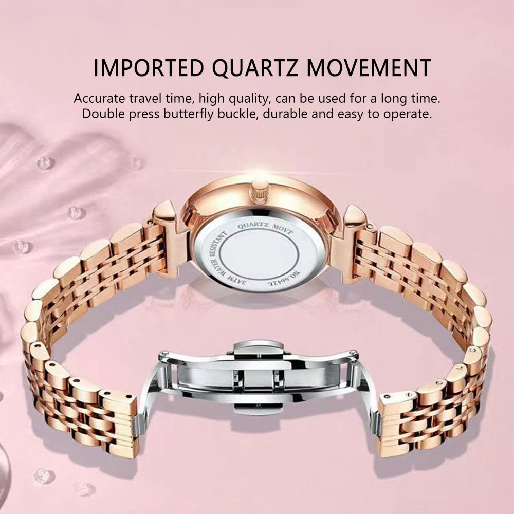 Luxury Jewelry Design Rose Gold Steel Quartz Watch For Women