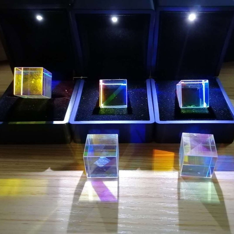 Amazing Glass Cube Prism With Light Box