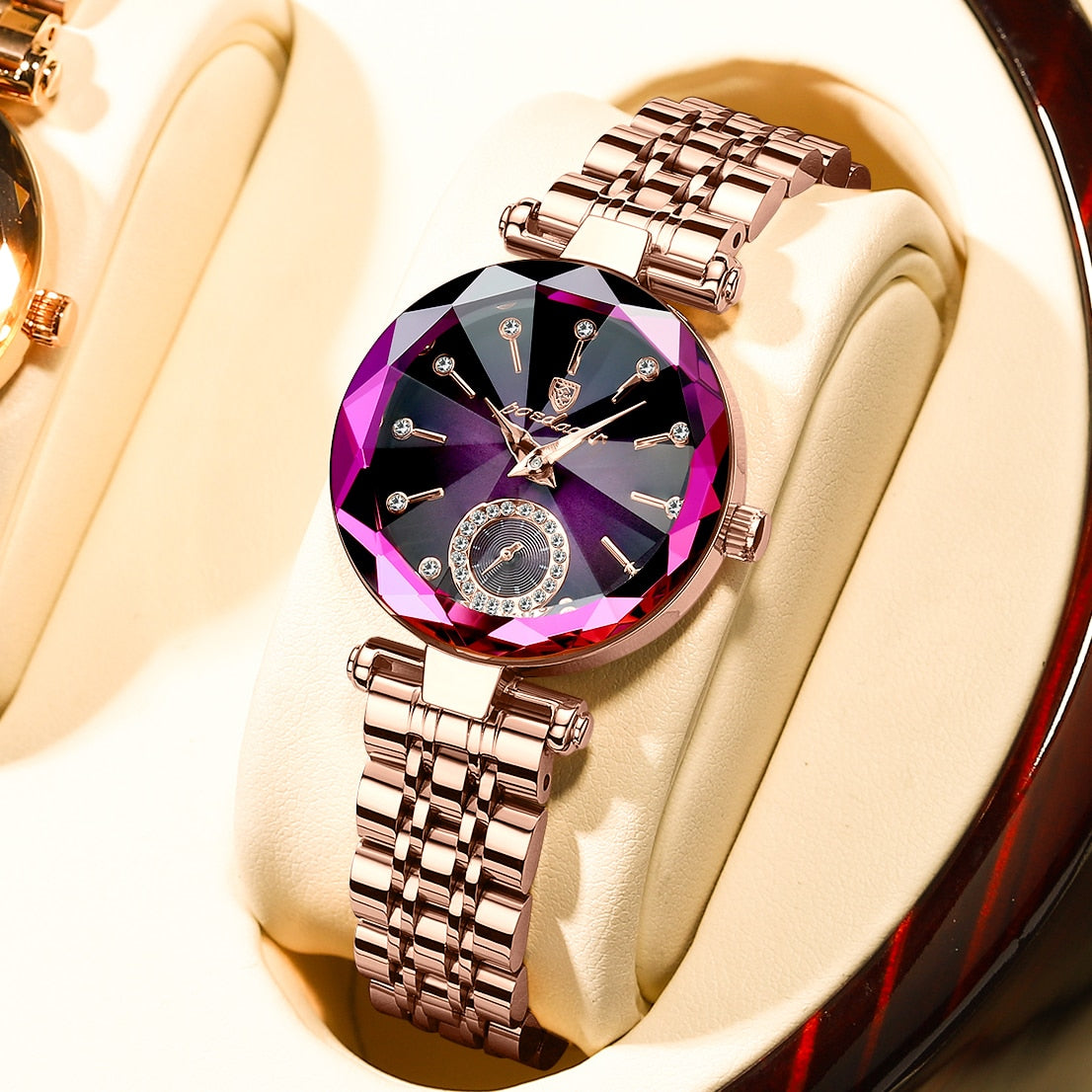 Luxury Jewelry Design Rose Gold Steel Quartz Watch For Women