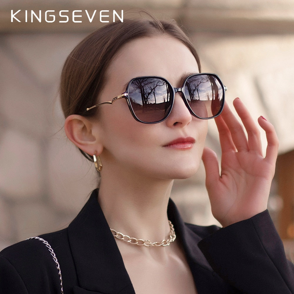 KINGSEVEN Big Frame Polarized Sunglasses For Women With Lightning Shaped Temples - UV400 Protection