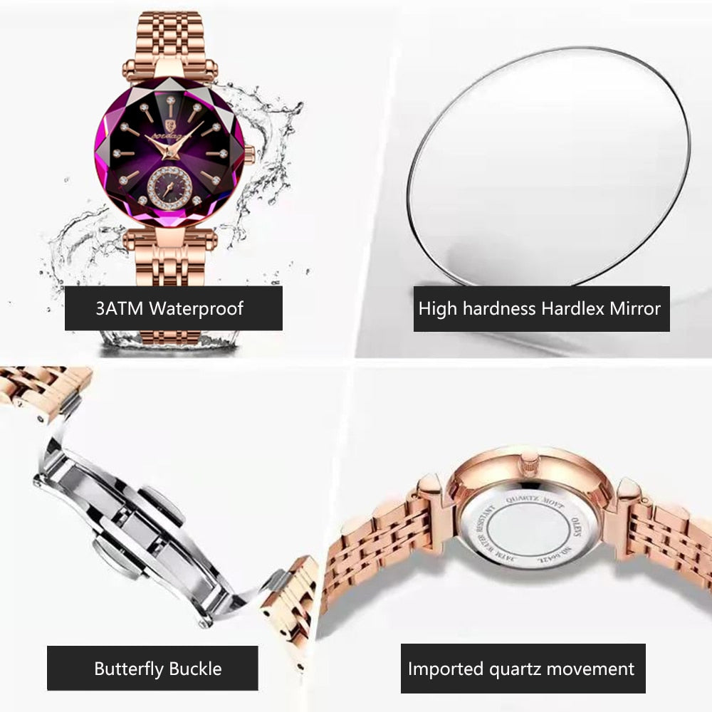 Luxury Jewelry Design Rose Gold Steel Quartz Watch For Women