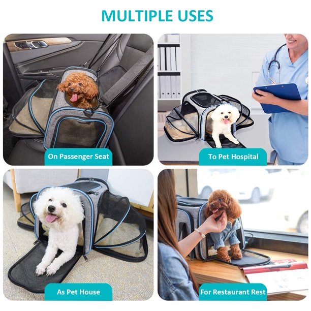 Expandable Foldable Soft-Sided Pet Travel Bag  - Safe Airline Approved | 3 Open Doors 2 | Reflective Tapes | Cats And Dogs
