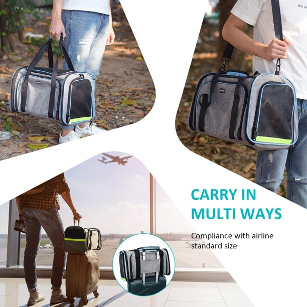 Expandable Foldable Soft-Sided Pet Travel Bag  - Safe Airline Approved | 3 Open Doors 2 | Reflective Tapes | Cats And Dogs