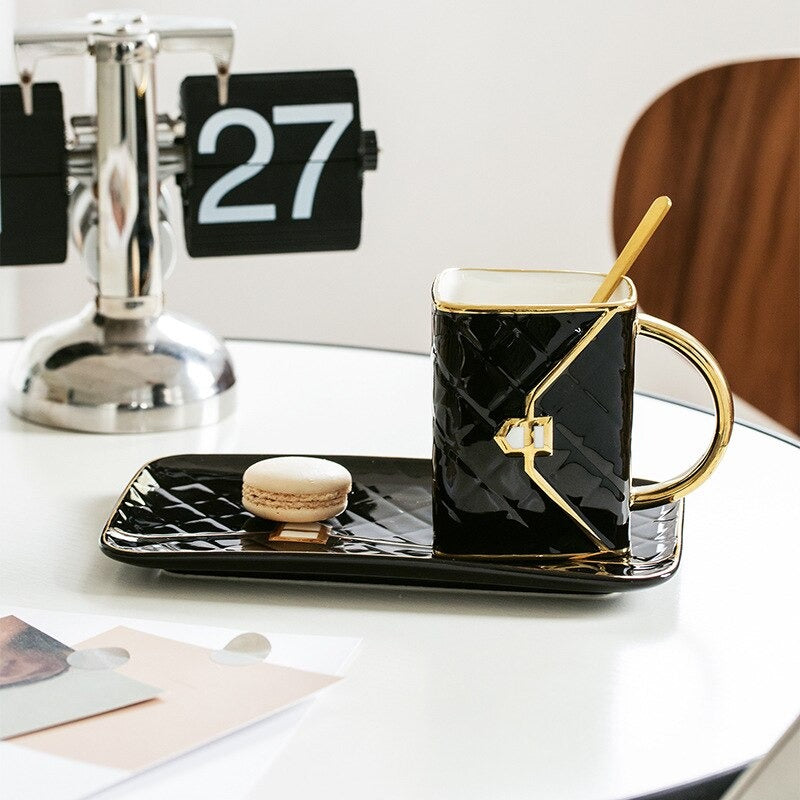 Handbag-Shaped Creative Ceramic Mug With Saucer & Spoon