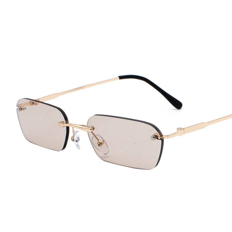 Hong Kong Style Men's Personality Yellow Square Rimless Glasses