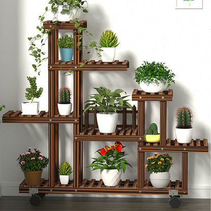 Multi-Tier Wooden Plant|Flower Bookshelf Stand with Wheel + Planting Tools Kit with Wheel