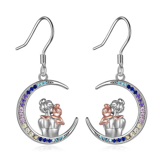 Mother Earrings Sterling Silver Mother Hold Child Moon Mom Dangle Earrings Jewelry Gifts