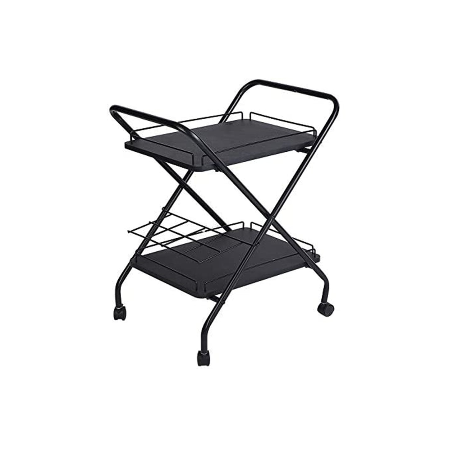 2-Tier Multi-Functional Metal Rolling Utility Cart With Lockable Wheels - Storage Rack For Bar | Kitchen | Office