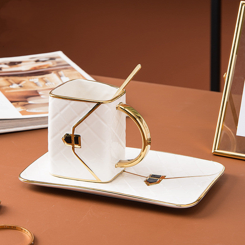 Handbag-Shaped Creative Ceramic Mug With Saucer & Spoon