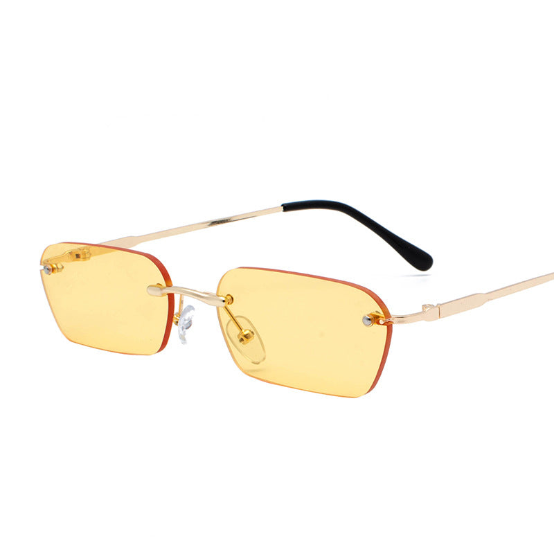 Hong Kong Style Men's Personality Yellow Square Rimless Glasses