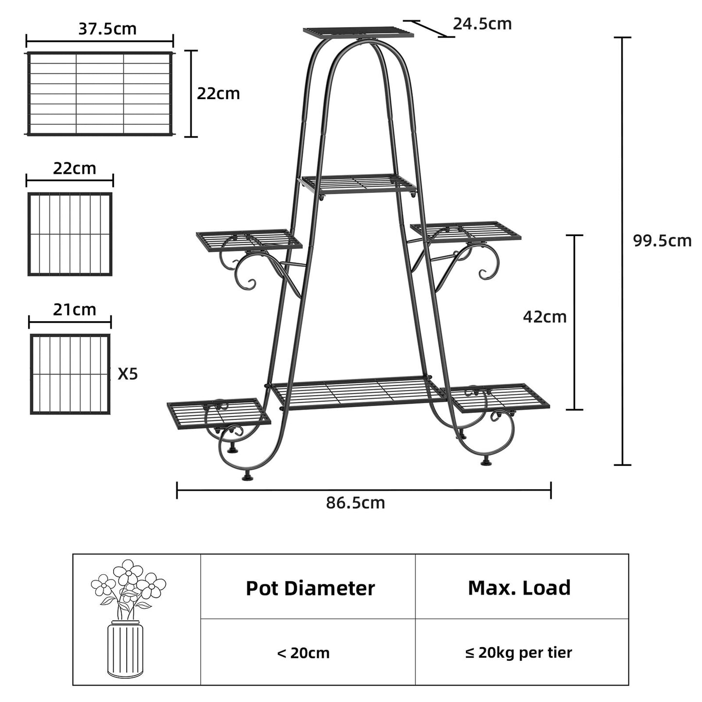 7 Tiers Metal Plant Stand Shelves For Flower Pot Display