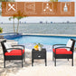 Patiojoy 3PCS Patio Rattan Furniture Set Cushioned Sofa Storage Table Deck Red