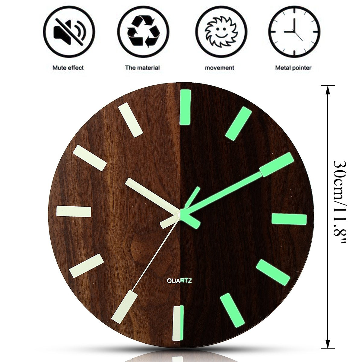 Wooden Wall Clock Glow in the Dark